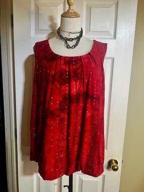 Dress Barn Wms Y2K Sequin Tie Ombre Pleated Bubble Hem Boho Fairy Grunge Top 2XL